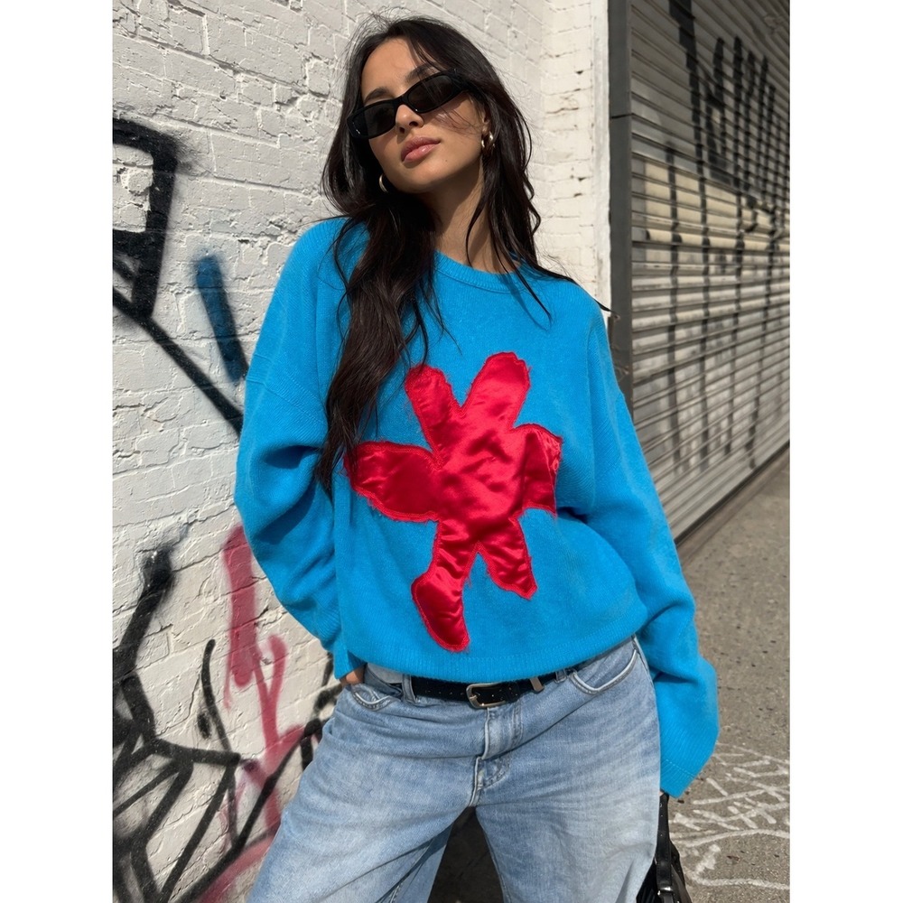Comme des Garcons Wool Flower Applique  Womens S Blue Excellent Japan GJ-T041